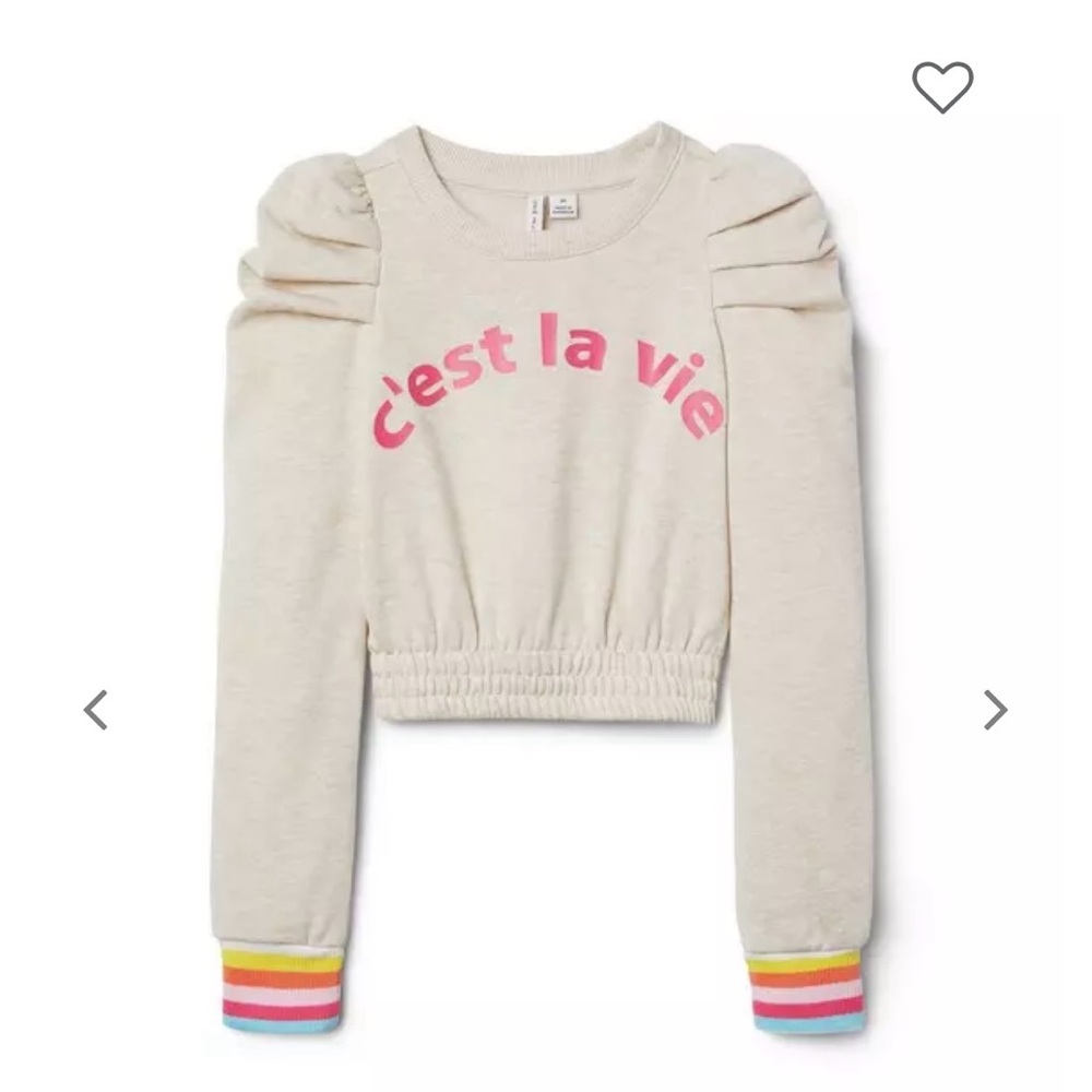Janie and Jack C’est La Vie Sweatshirt 3T Puff Sleeve Rainbow Cuffs